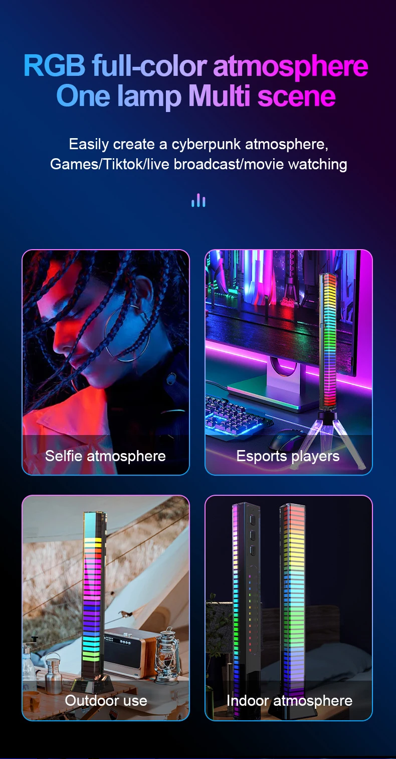 RGB Sound Pickup Lamp LED Atmosphere Lights Music Rhythm Light Muticolor Music Sync for Party Esports Room Automobile Decoration