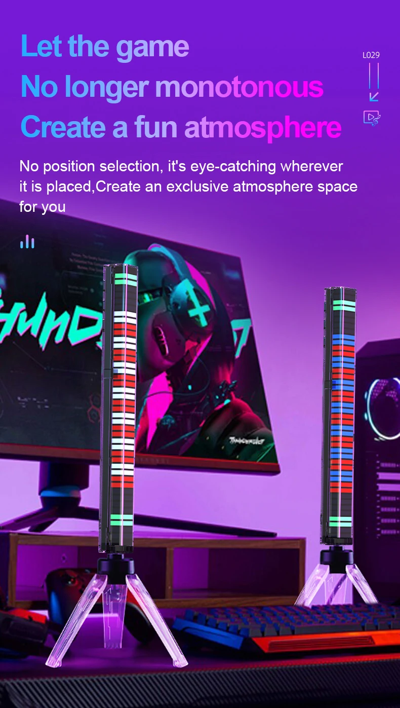 RGB Sound Pickup Lamp LED Atmosphere Lights Music Rhythm Light Muticolor Music Sync for Party Esports Room Automobile Decoration