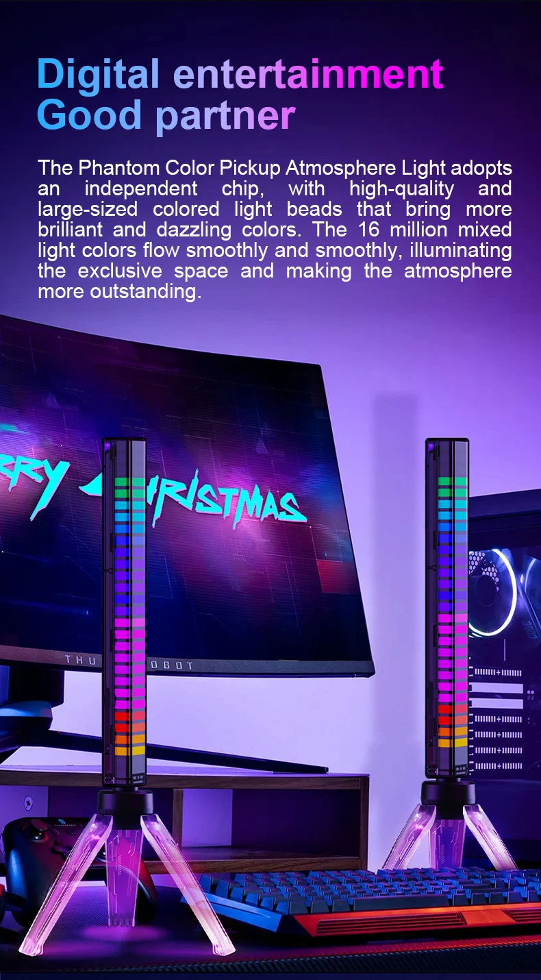 RGB Sound Pickup Lamp LED Atmosphere Lights Music Rhythm Light Muticolor Music Sync for Party Esports Room Automobile Decoration