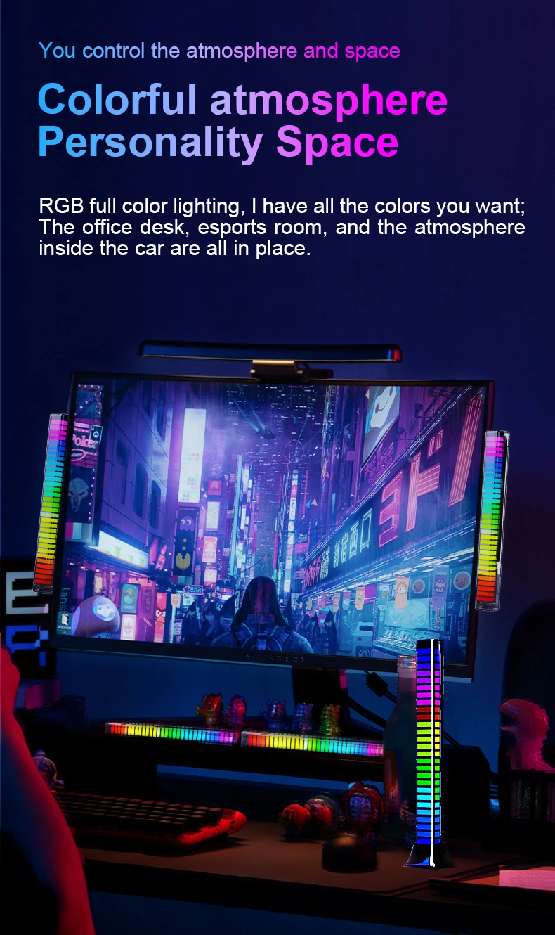 RGB Sound Pickup Lamp LED Atmosphere Lights Music Rhythm Light Muticolor Music Sync for Party Esports Room Automobile Decoration