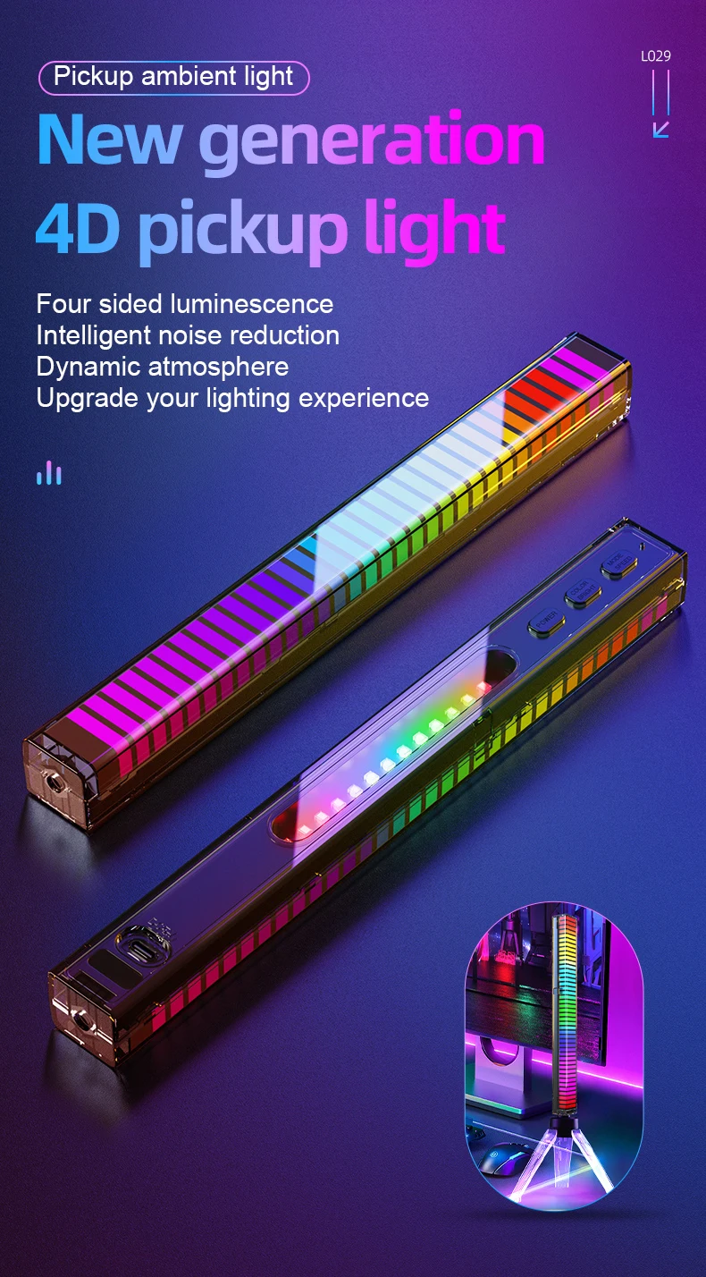 RGB Sound Pickup Lamp LED Atmosphere Lights Music Rhythm Light Muticolor Music Sync for Party Esports Room Automobile Decoration