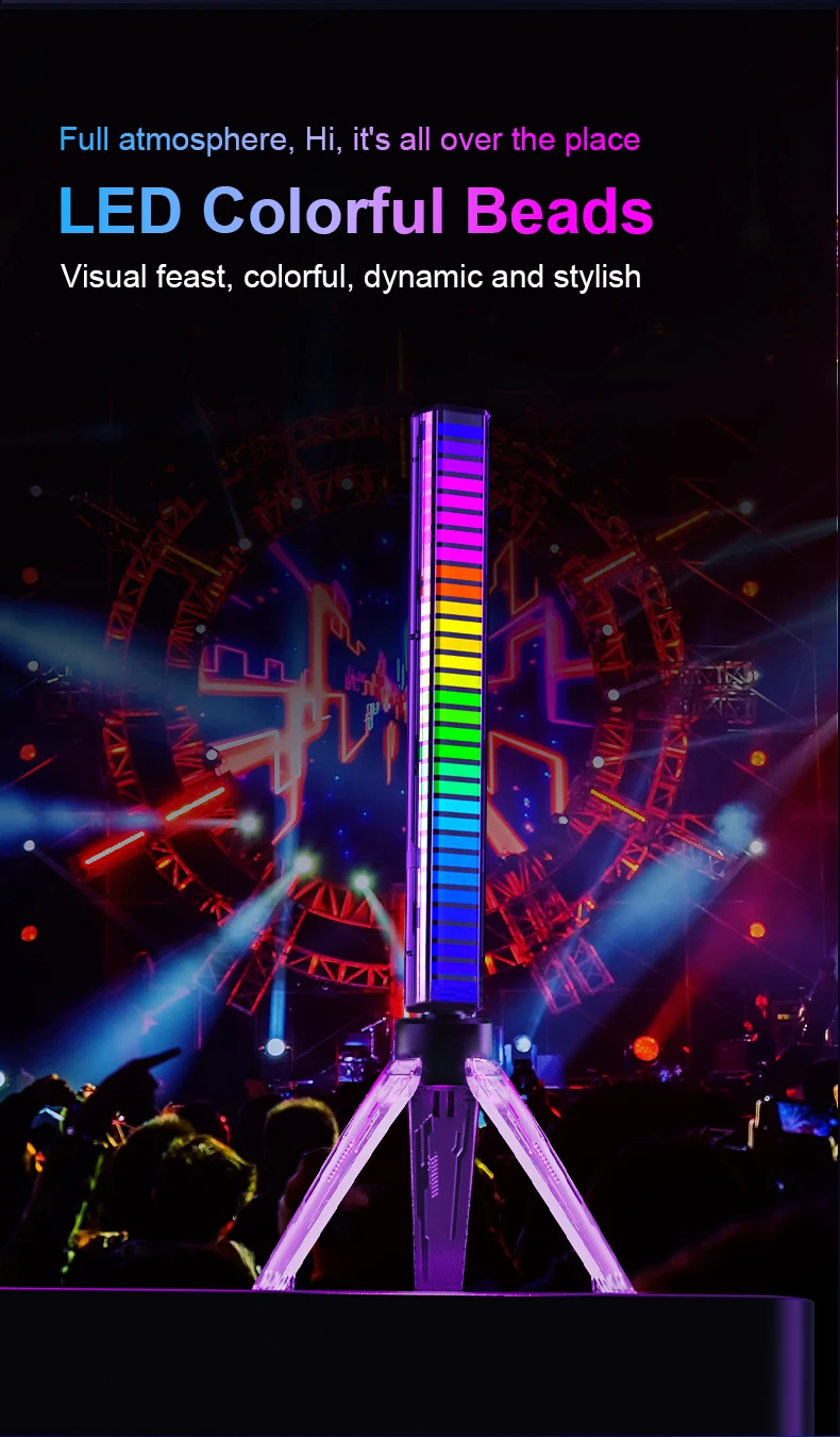 RGB Sound Pickup Lamp LED Atmosphere Lights Music Rhythm Light Muticolor Music Sync for Party Esports Room Automobile Decoration
