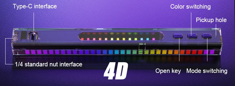 RGB Sound Pickup Lamp LED Atmosphere Lights Music Rhythm Light Muticolor Music Sync for Party Esports Room Automobile Decoration