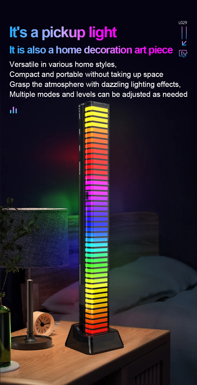 RGB Sound Pickup Lamp LED Atmosphere Lights Music Rhythm Light Muticolor Music Sync for Party Esports Room Automobile Decoration