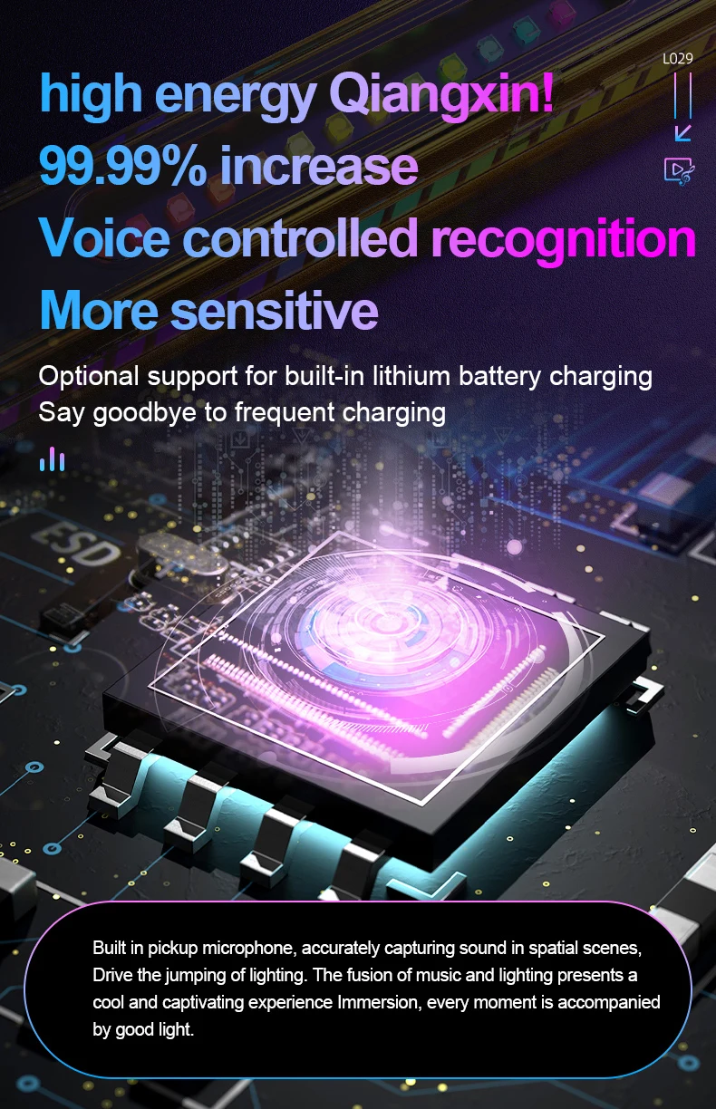 RGB Sound Pickup Lamp LED Atmosphere Lights Music Rhythm Light Muticolor Music Sync for Party Esports Room Automobile Decoration