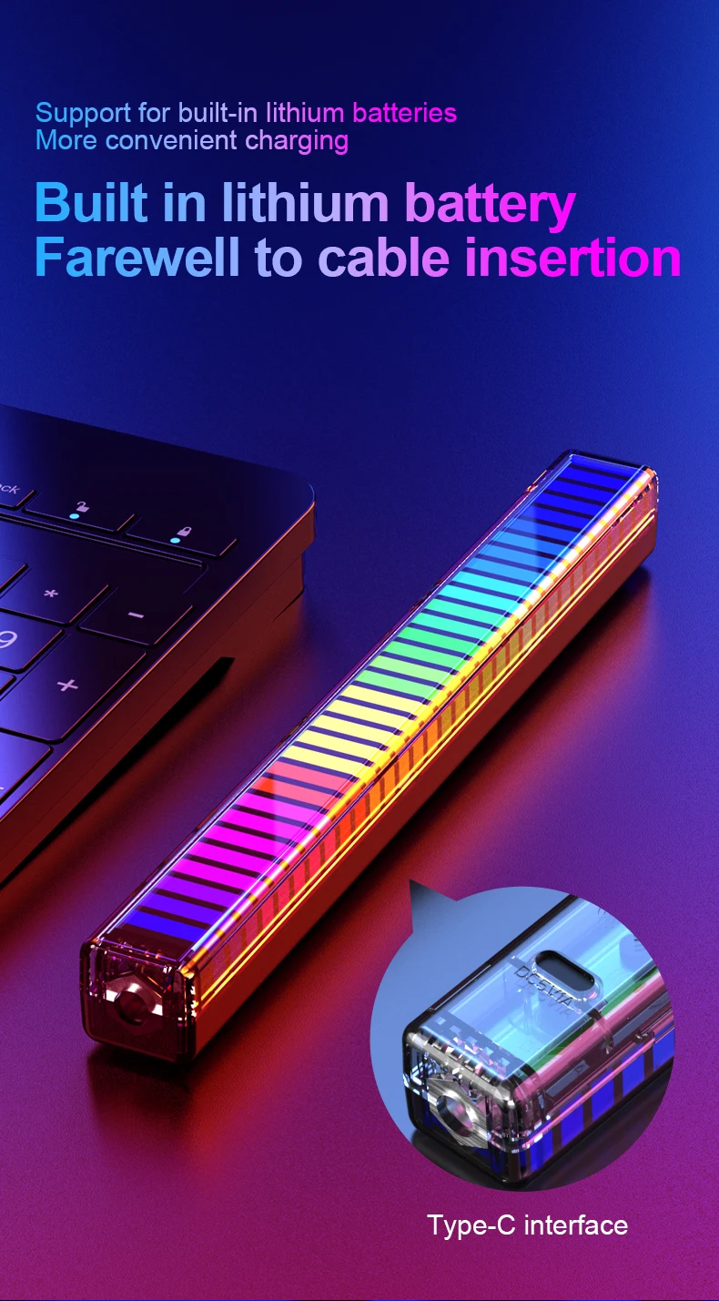 RGB Sound Pickup Lamp LED Atmosphere Lights Music Rhythm Light Muticolor Music Sync for Party Esports Room Automobile Decoration