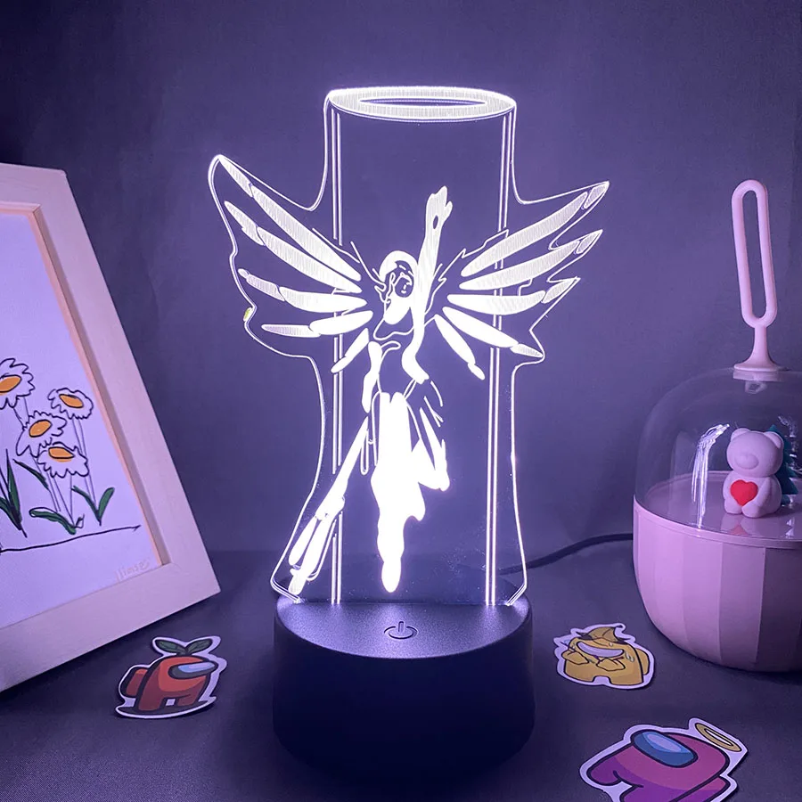 Overwatches OW Game Figure Mercy 3D Led Neon Night Lights Birthday Gift For Friends Gaming Room Table Cool Decor Mercy Lava Lamp