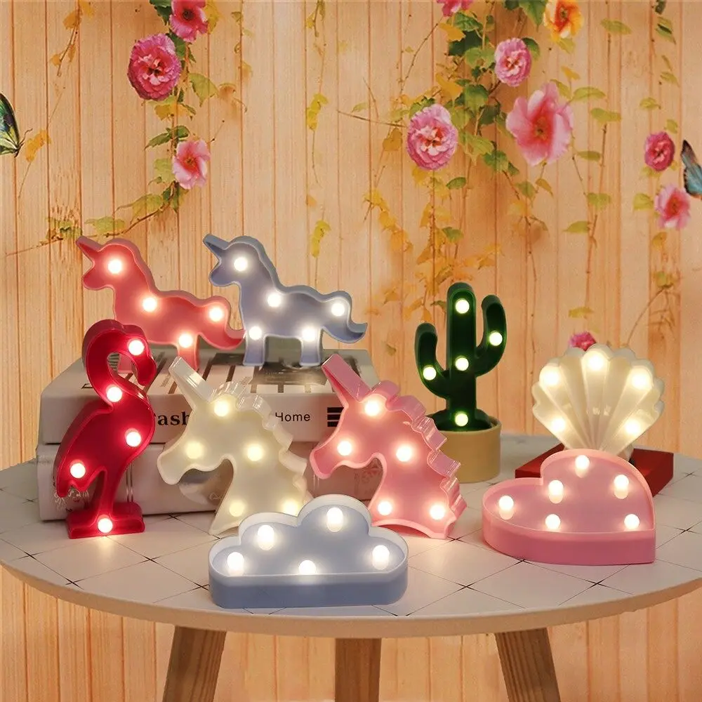 Cartoon Night Lights Unicorn/Flamingo/Cactus/Pineapple/Cloud/Star/Shell LED Table Lamp For Children's Bedroom Party Decoration