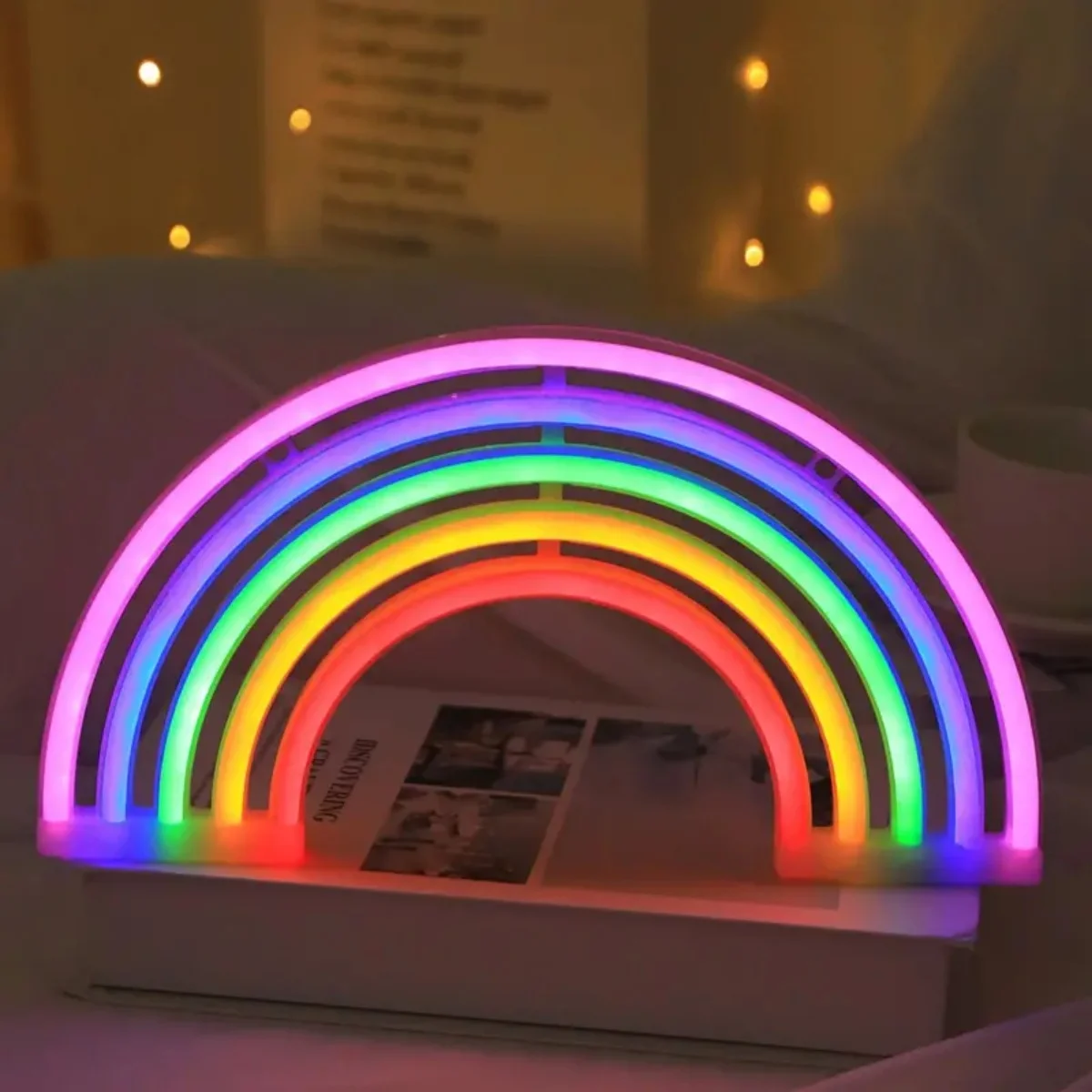 1pc 30cm/11.81in*16.5cm/6.49in Colorful Rainbow Neon Light Colorful And Vibrant Neon Desktop Night Lamp For Birthday Party Home