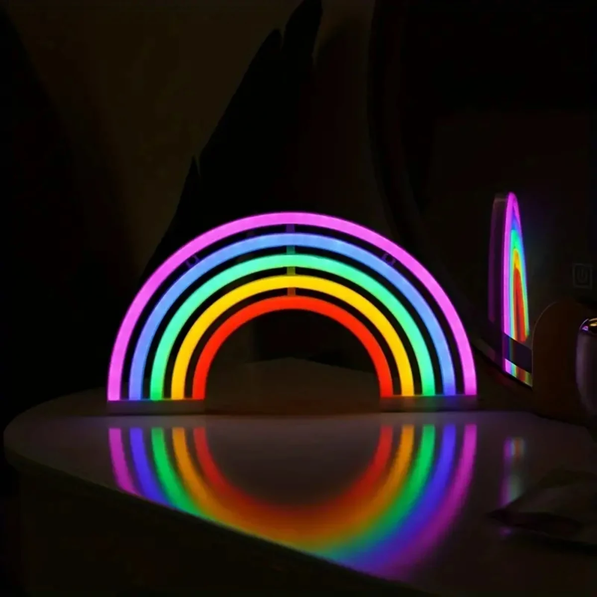 1pc 30cm/11.81in*16.5cm/6.49in Colorful Rainbow Neon Light Colorful And Vibrant Neon Desktop Night Lamp For Birthday Party Home
