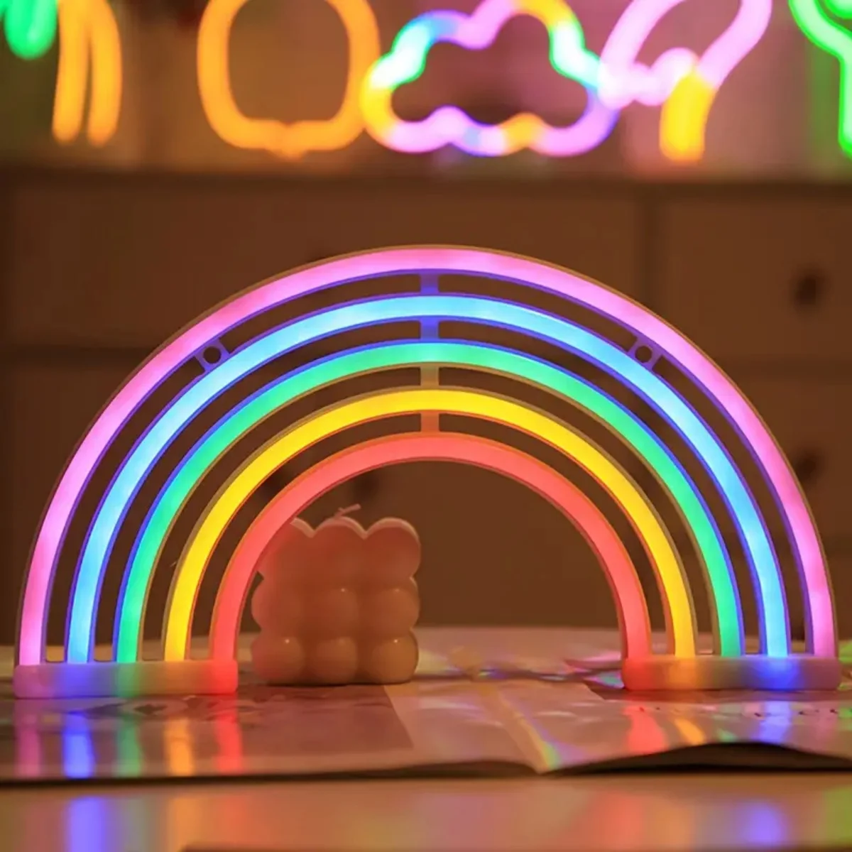 1pc 30cm/11.81in*16.5cm/6.49in Colorful Rainbow Neon Light Colorful And Vibrant Neon Desktop Night Lamp For Birthday Party Home