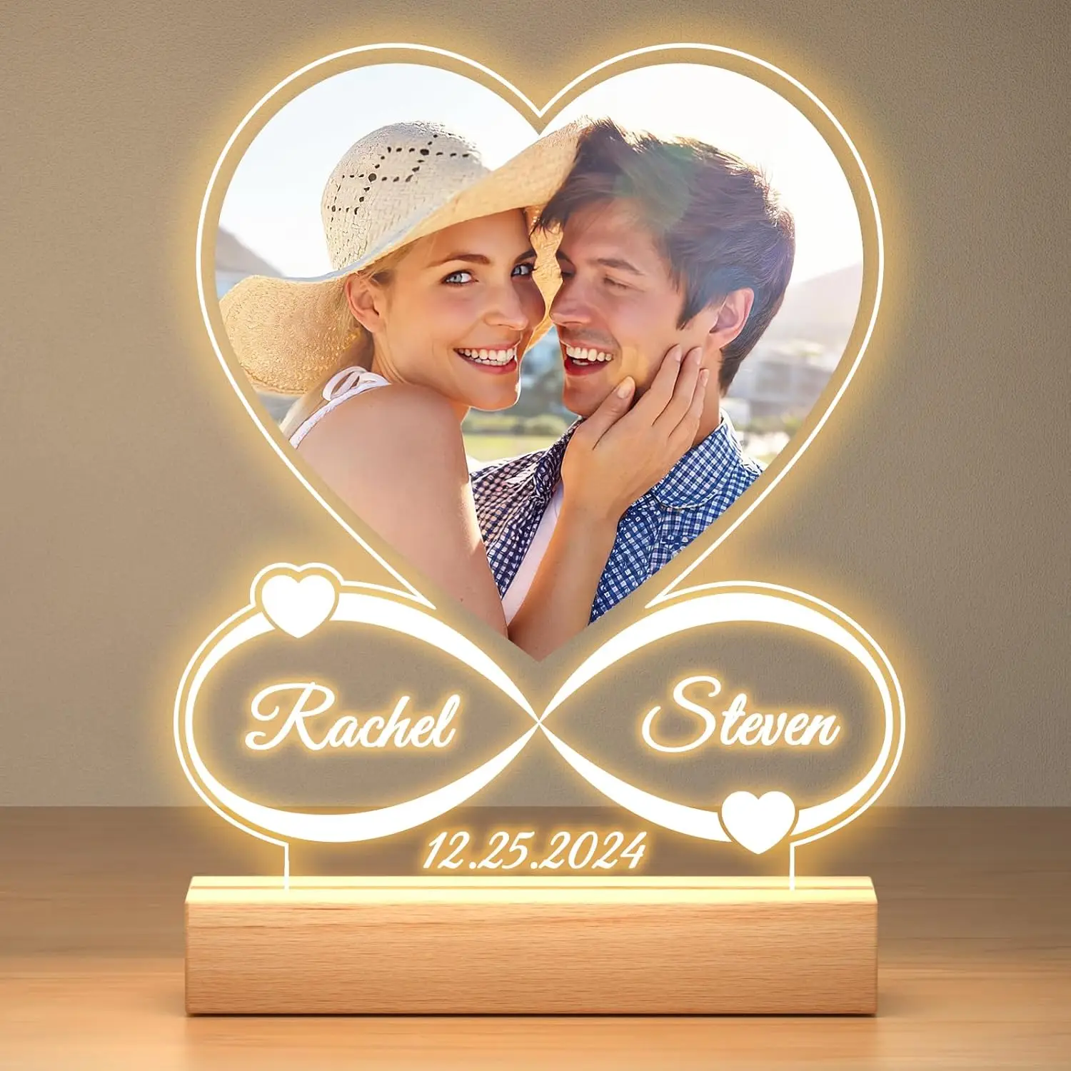 Personalized Custom Photo Text 3D Acrylic Lamp Customized Bedroom Night Light Valentine's Day Wedding Anniversary Birthday Gifts