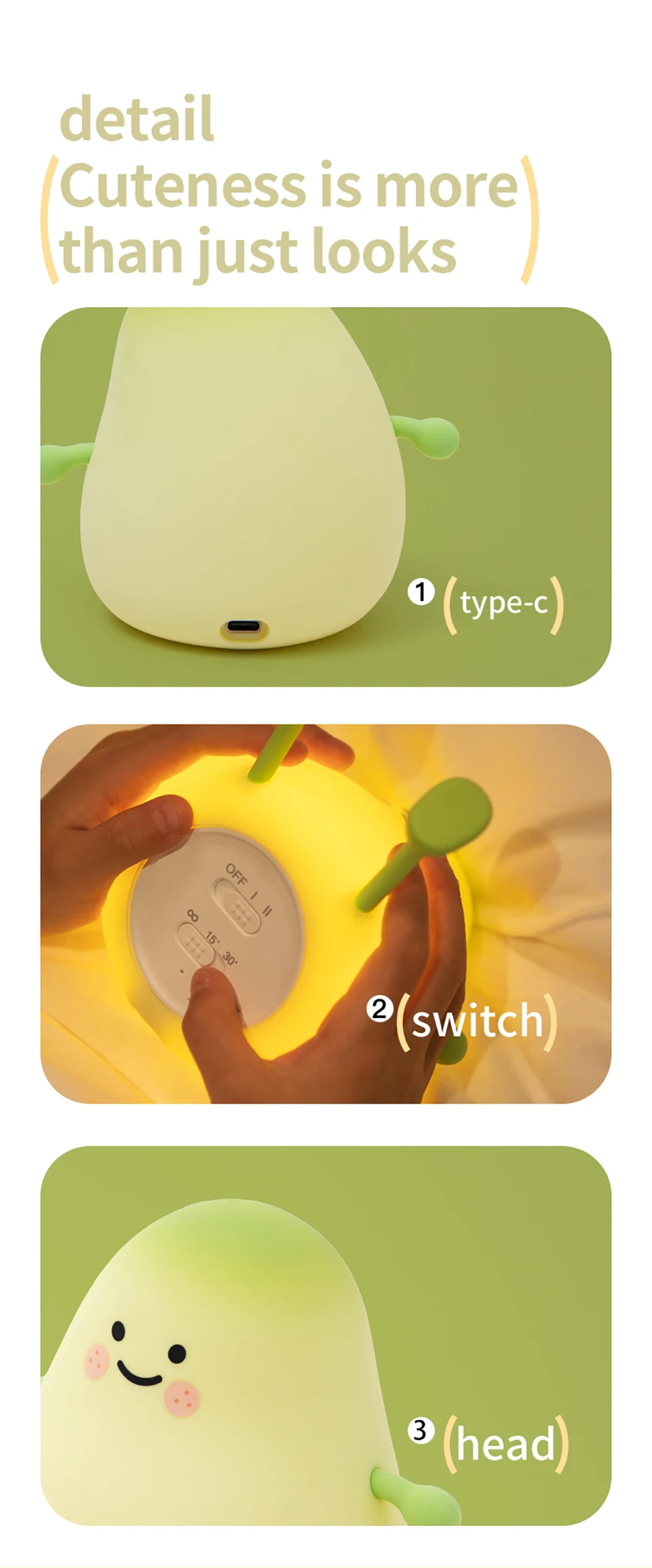 LED Silicone NightLights Cartoon Broccoli Sleep Lamp Patting Lights USB Charging Atmosphere Lamps Bedside Decor for Kids Gifts