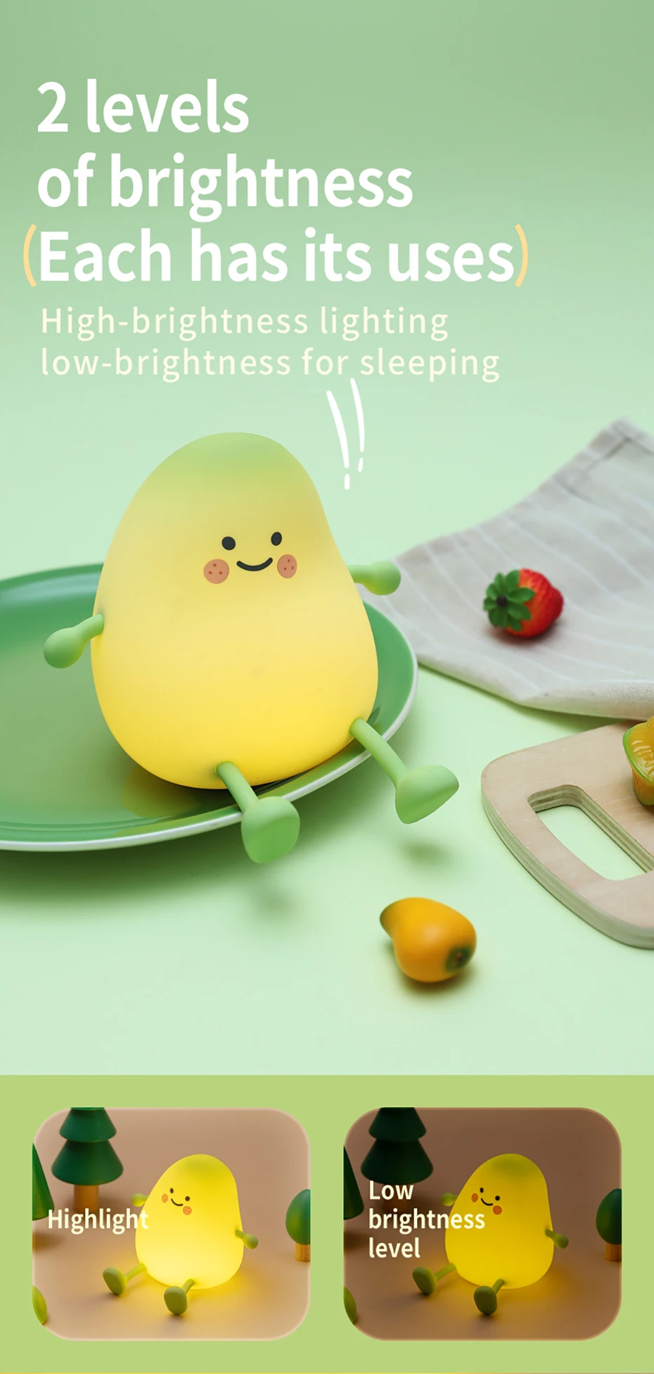 LED Silicone NightLights Cartoon Broccoli Sleep Lamp Patting Lights USB Charging Atmosphere Lamps Bedside Decor for Kids Gifts