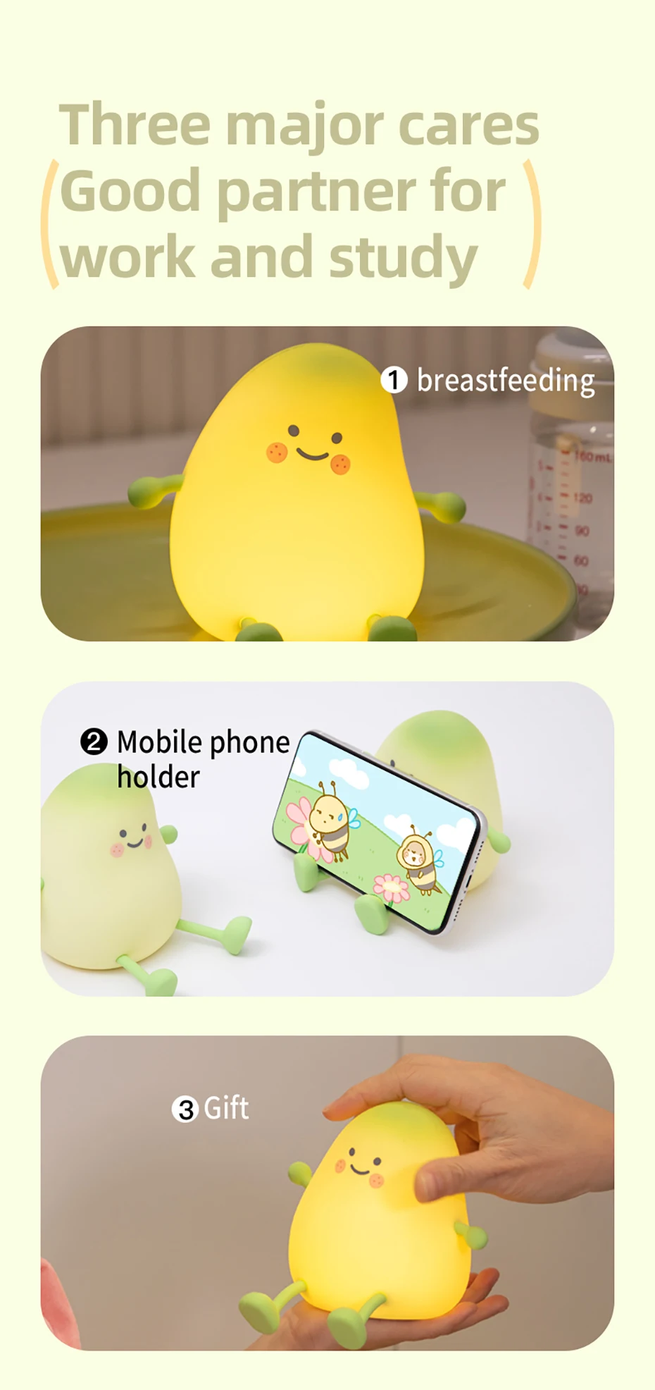 LED Silicone NightLights Cartoon Broccoli Sleep Lamp Patting Lights USB Charging Atmosphere Lamps Bedside Decor for Kids Gifts