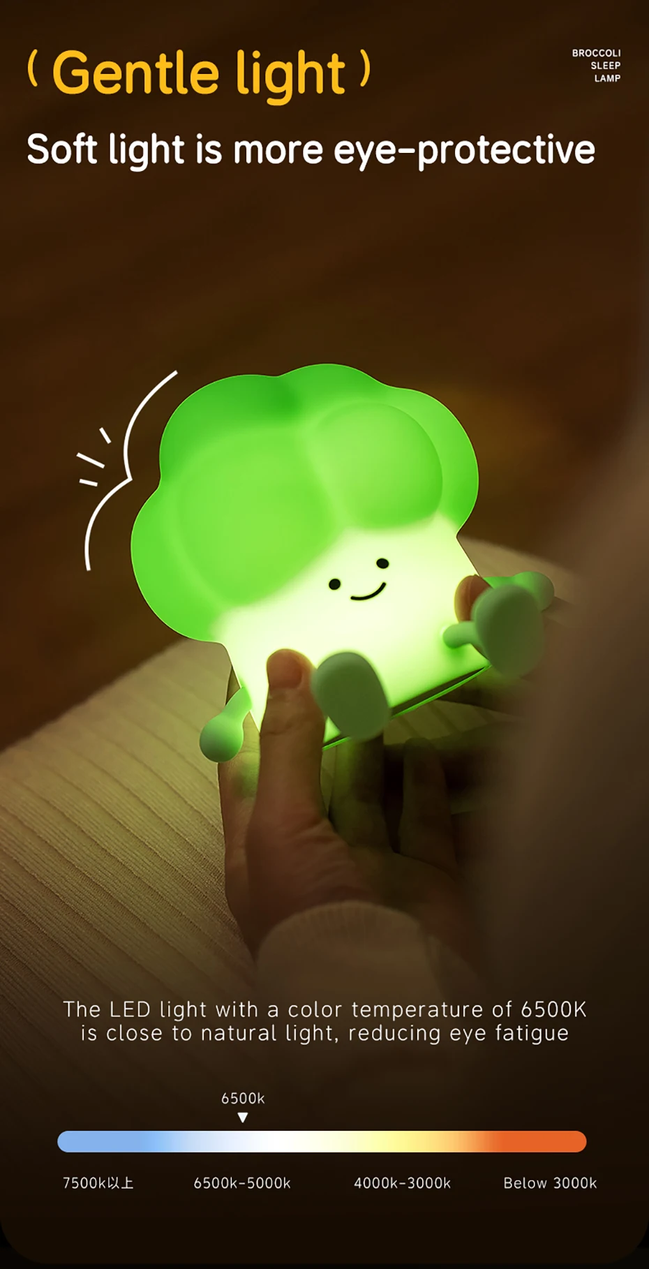 LED Silicone NightLights Cartoon Broccoli Sleep Lamp Patting Lights USB Charging Atmosphere Lamps Bedside Decor for Kids Gifts