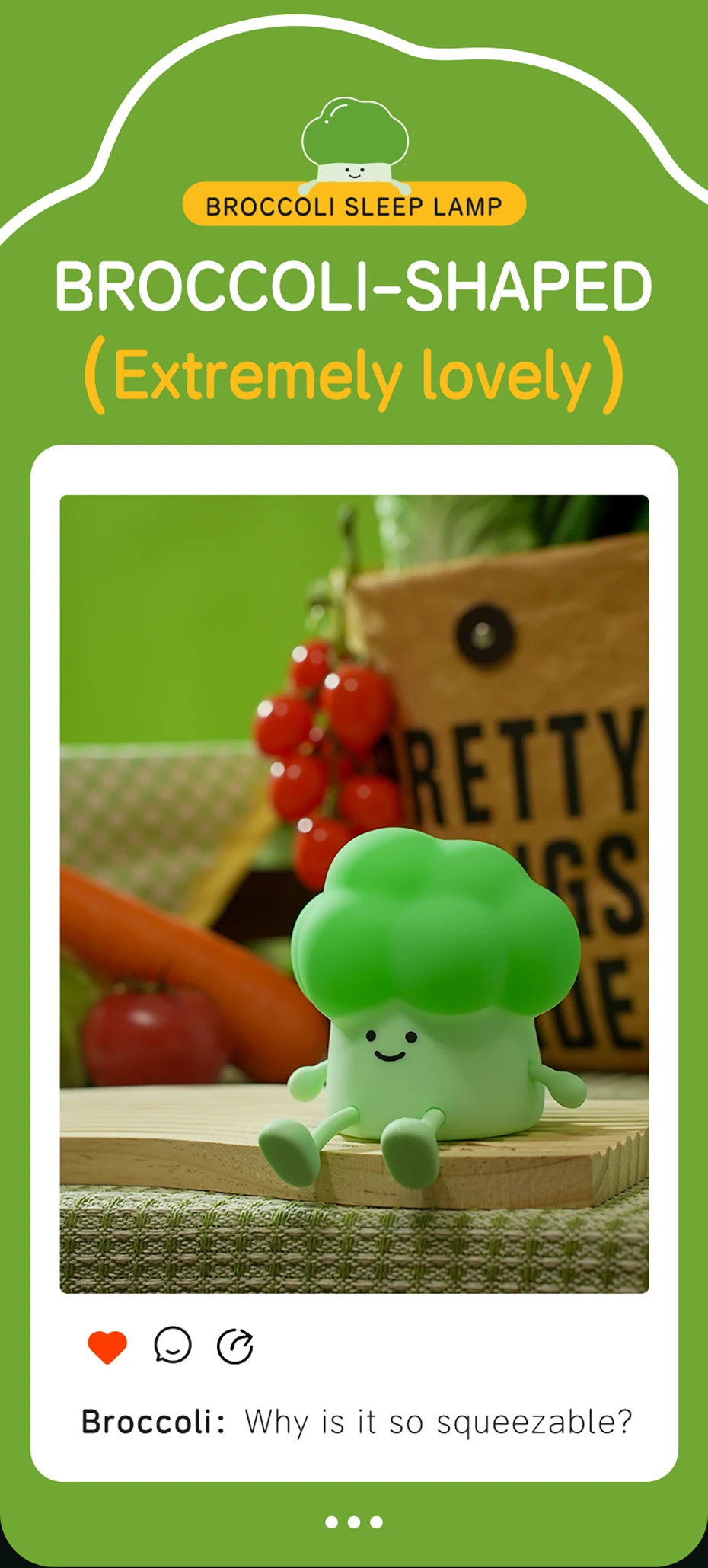 LED Silicone NightLights Cartoon Broccoli Sleep Lamp Patting Lights USB Charging Atmosphere Lamps Bedside Decor for Kids Gifts