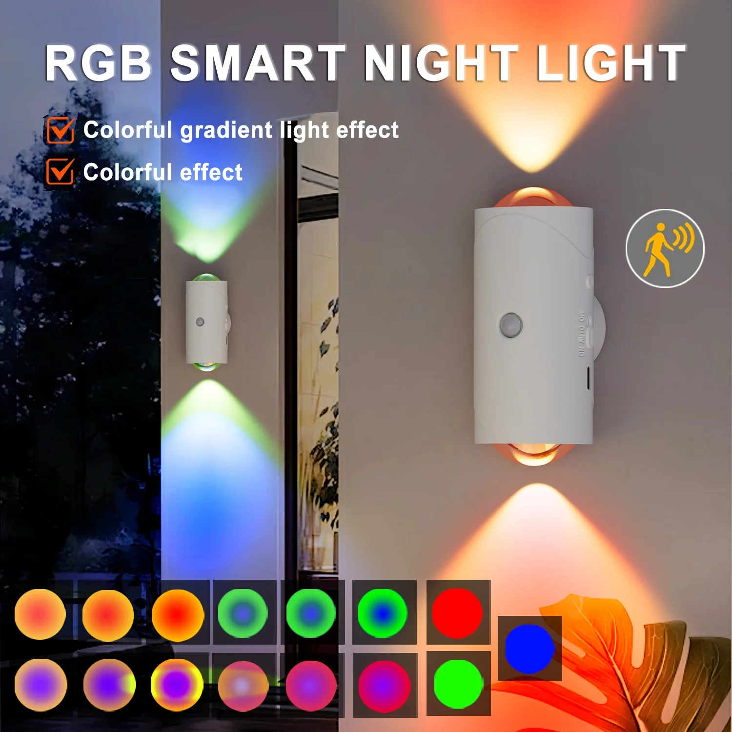 RGB LED Night Light with Motion Sensor Rechargeable Wall Lamp Gradient Ambient Light Dimmable Indoor Light Magnetic Step Lamp