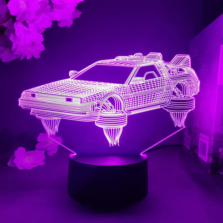 Back to the Future DeLorean 3D Illusion Lamp Classical Sci-Fi Car Model Nightlight for Fans Xmas Gift Cool stuff to Room Decor