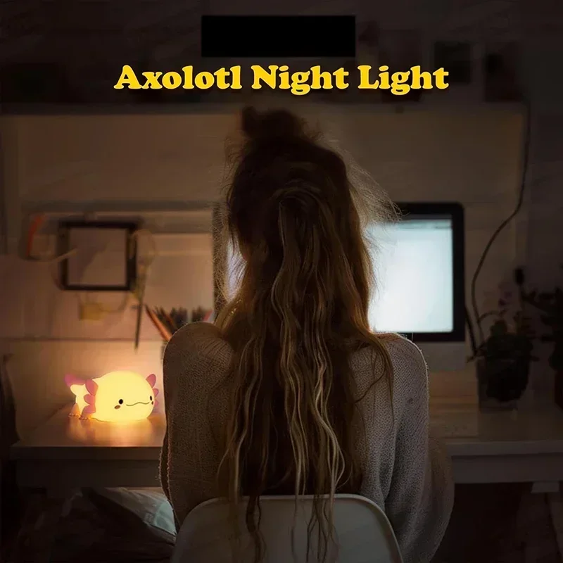 Axolotl Night Light, Dimmable Silicone Animal Nursery Nightlight,Kawaii Rechargeable Bedside Touch Lamp,Baby Room Decor