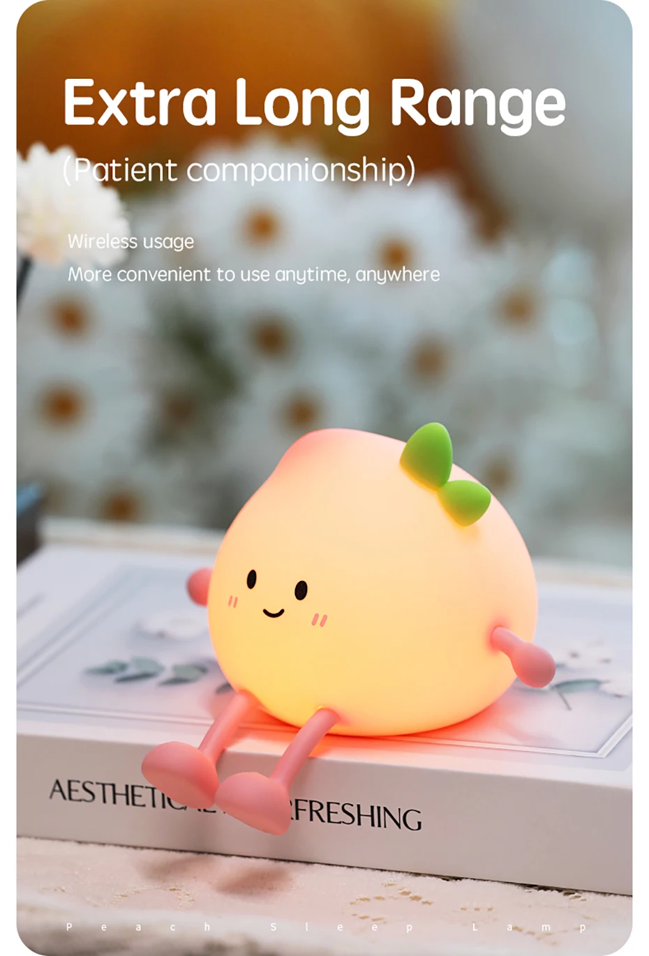 Cartoon Silicone Peach Sleep Lamp,USB ReChargable, LED Night Light for Children Holiday Gift, Cute Bedside Decor