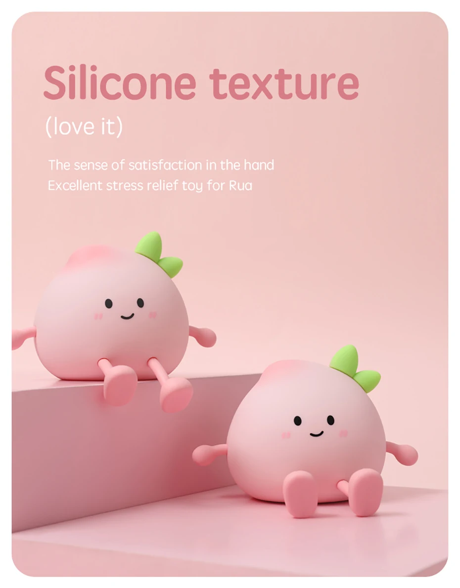 Cartoon Silicone Peach Sleep Lamp,USB ReChargable, LED Night Light for Children Holiday Gift, Cute Bedside Decor