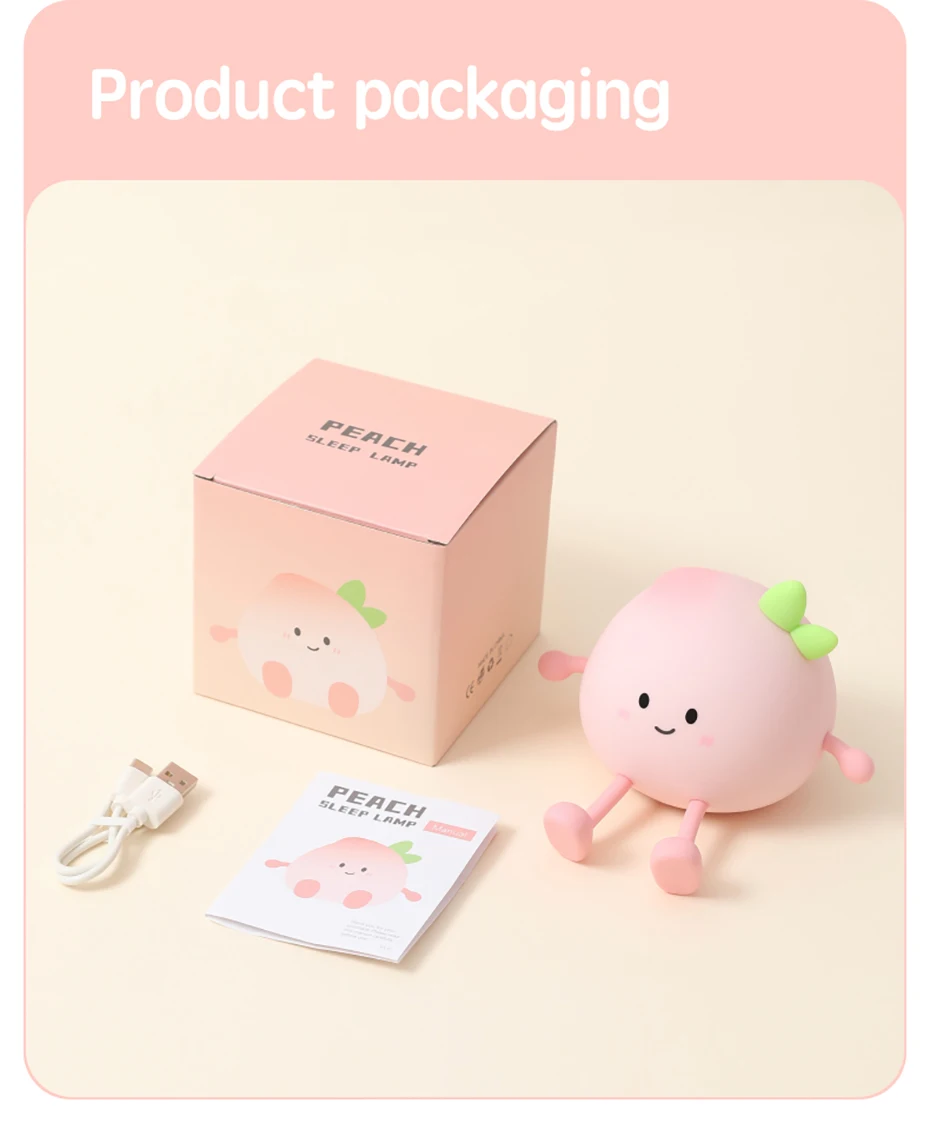 Cartoon Silicone Peach Sleep Lamp,USB ReChargable, LED Night Light for Children Holiday Gift, Cute Bedside Decor