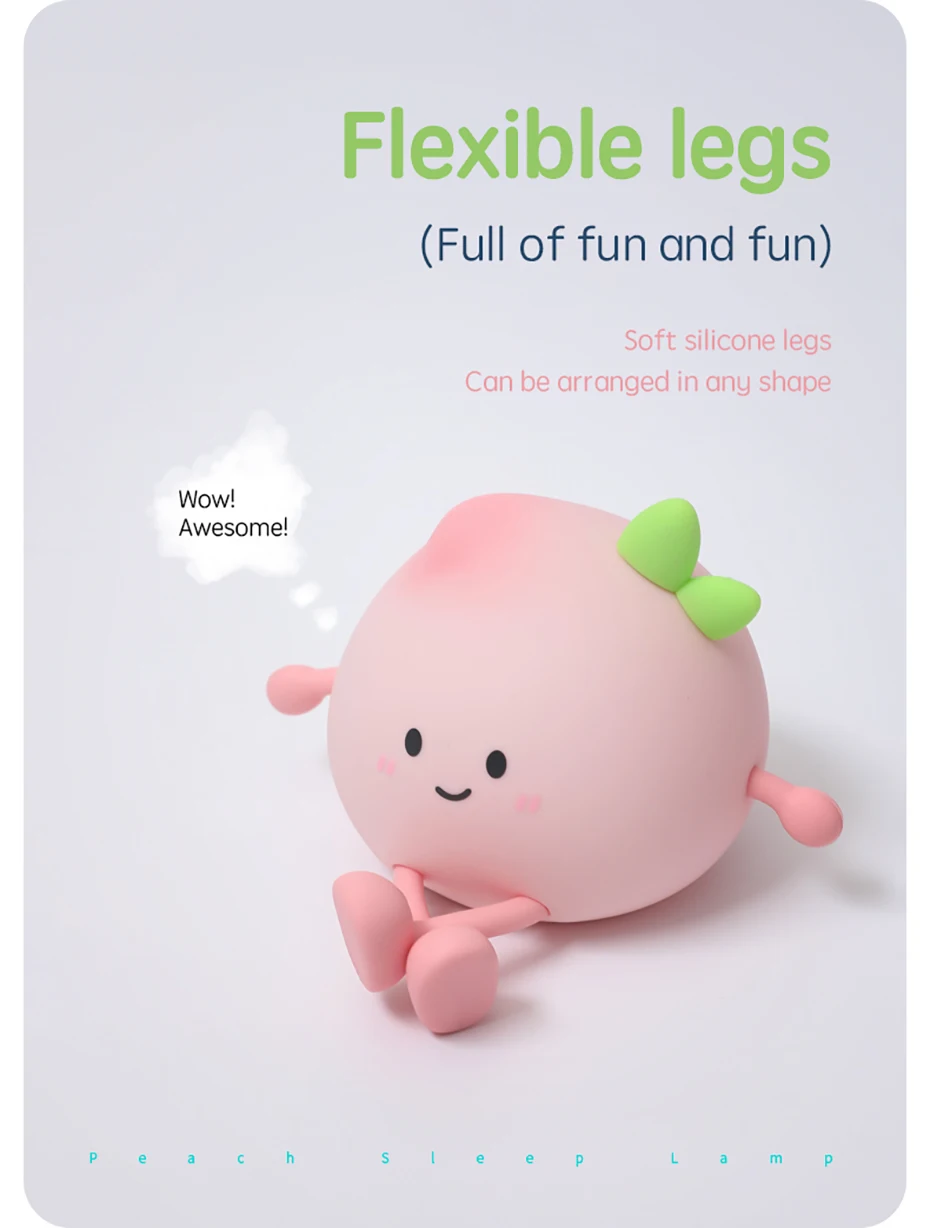 Cartoon Silicone Peach Sleep Lamp,USB ReChargable, LED Night Light for Children Holiday Gift, Cute Bedside Decor