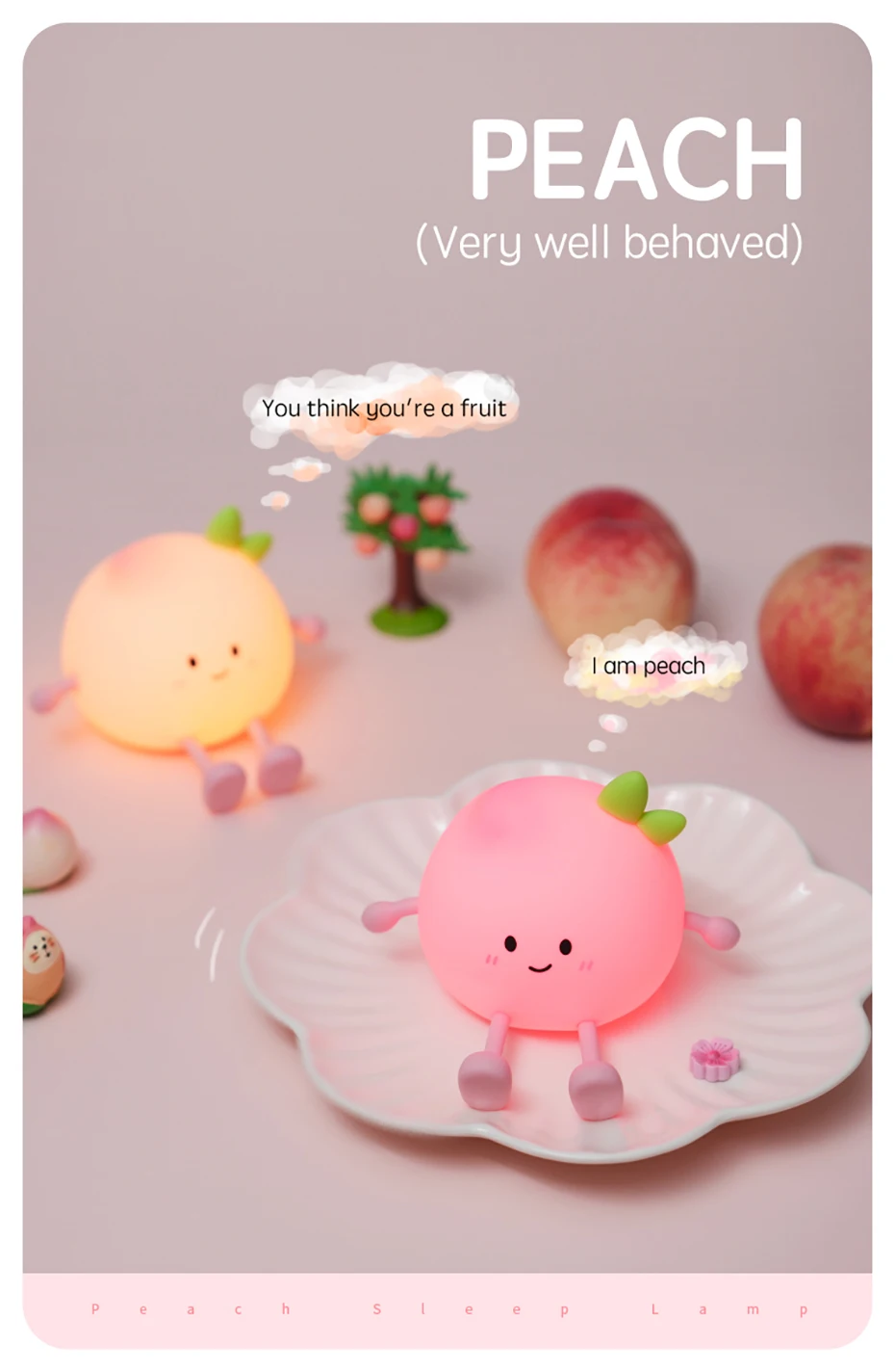 Cartoon Silicone Peach Sleep Lamp,USB ReChargable, LED Night Light for Children Holiday Gift, Cute Bedside Decor