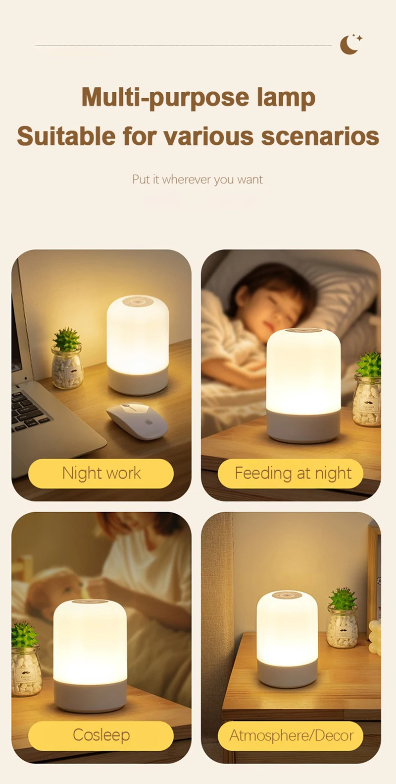 Led Night Lights Bedside Dimmable Charging Desktop Night Lamps Bedroom Bedside Lighting Decoration Touch Led Reading Table Lamp