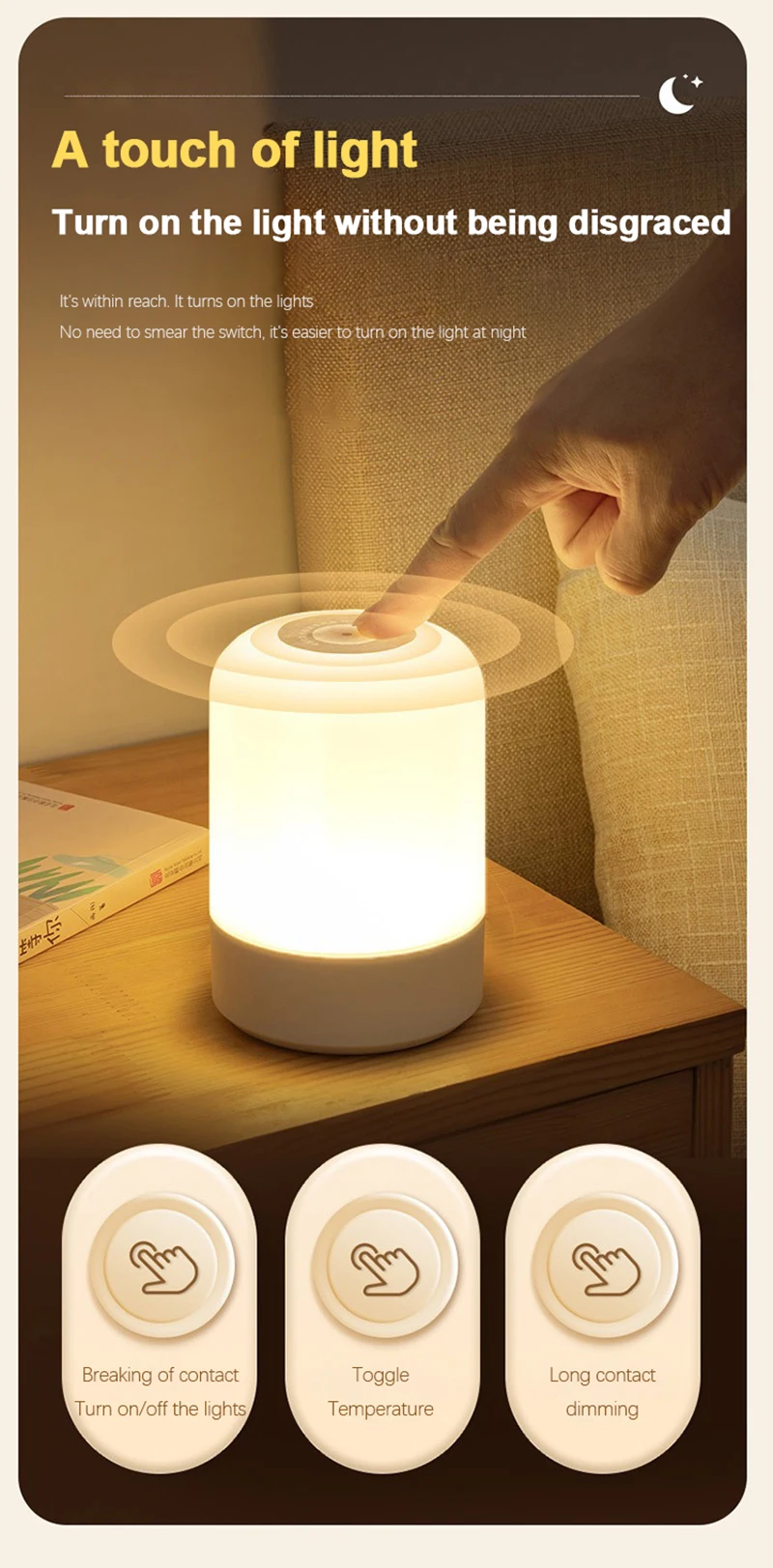 Led Night Lights Bedside Dimmable Charging Desktop Night Lamps Bedroom Bedside Lighting Decoration Touch Led Reading Table Lamp