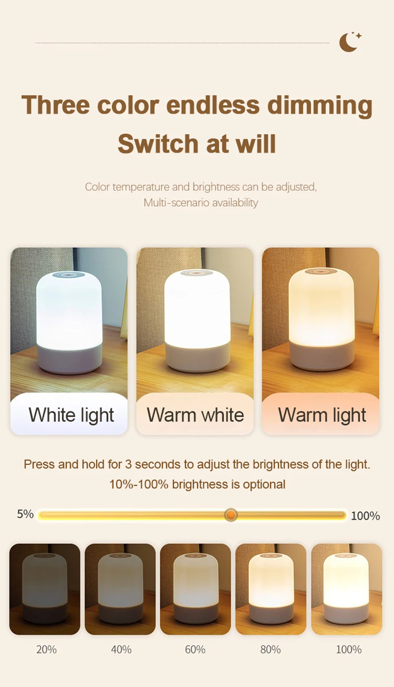 Led Night Lights Bedside Dimmable Charging Desktop Night Lamps Bedroom Bedside Lighting Decoration Touch Led Reading Table Lamp
