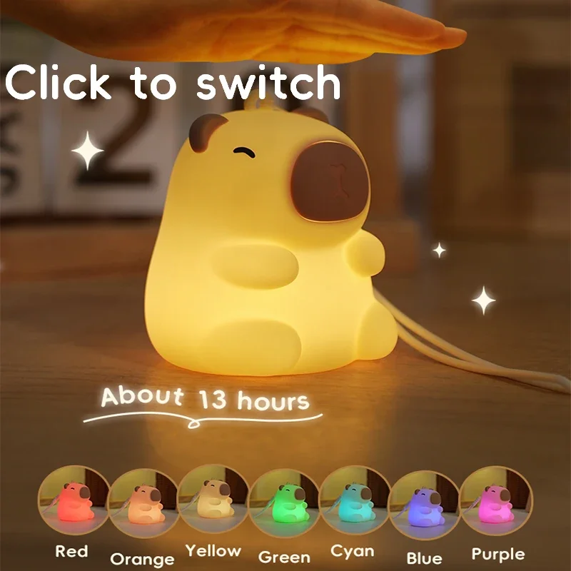 Capybara Cute Night Light, Squishy Lamp Gifts Toys, Rechargeable LED Dimmable Silicone Nightlight for Kids