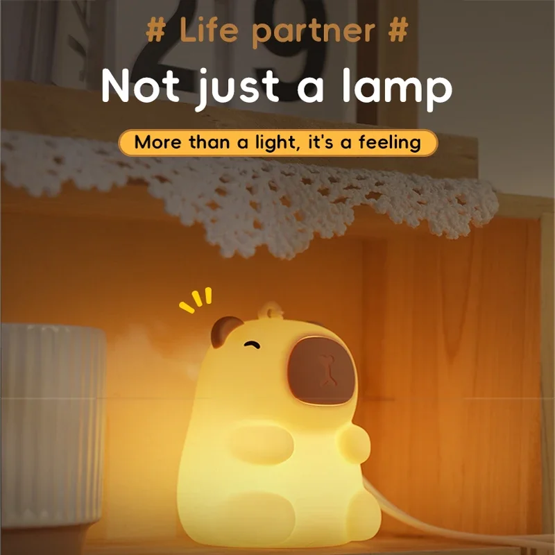 Capybara Cute Night Light, Squishy Lamp Gifts Toys, Rechargeable LED Dimmable Silicone Nightlight for Kids