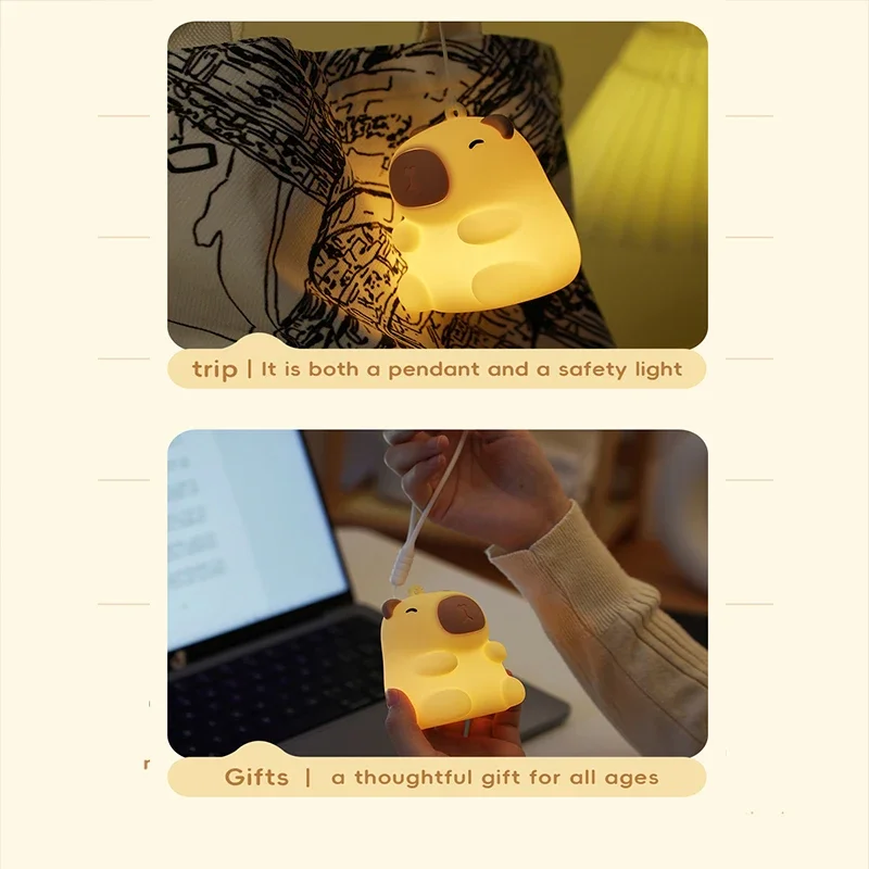 Capybara Cute Night Light, Squishy Lamp Gifts Toys, Rechargeable LED Dimmable Silicone Nightlight for Kids