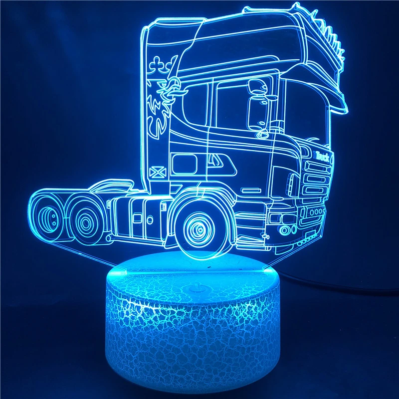 Truck Head 3D Illusion Lamp Acrylic Led Night Light Bedroom Decoration Nightlight 7 Color Changing Gift Kids Child