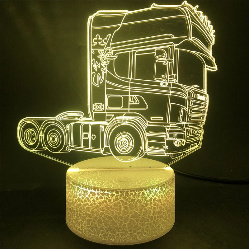 Truck Head 3D Illusion Lamp Acrylic Led Night Light Bedroom Decoration Nightlight 7 Color Changing Gift Kids Child