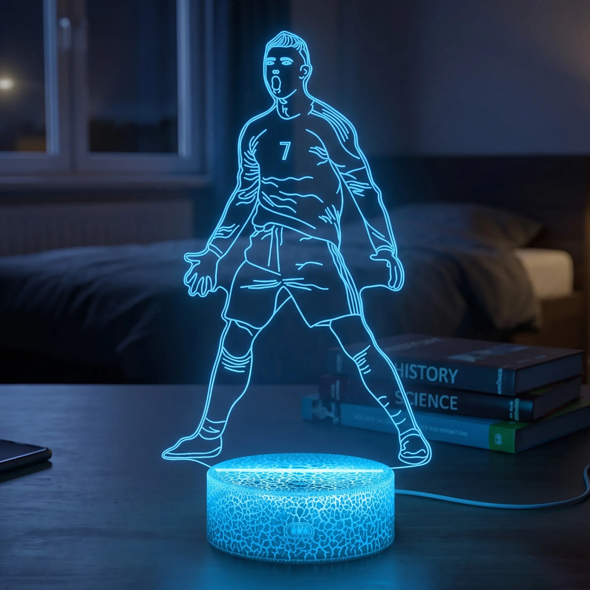NO.7 Football Player Figurine Night Light for Boys Home Football Decor 16 Color Changing Football Gifts for Kids
