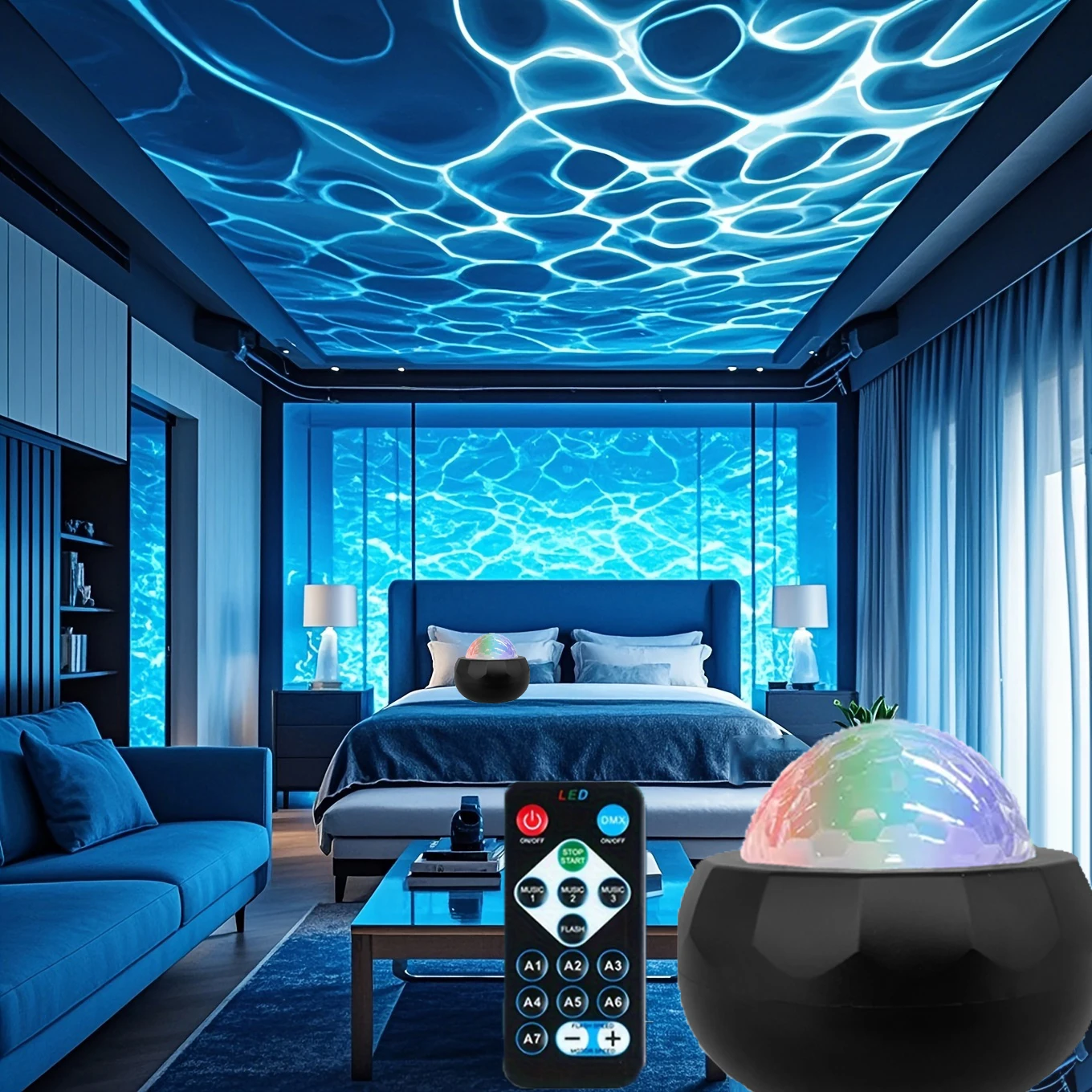 New LED Projector Night Light Starry Sky Atmosphere 7 Modes Remote Ocean Wave Light for Bedroom Decor Baby Lamp Home Kids Gift