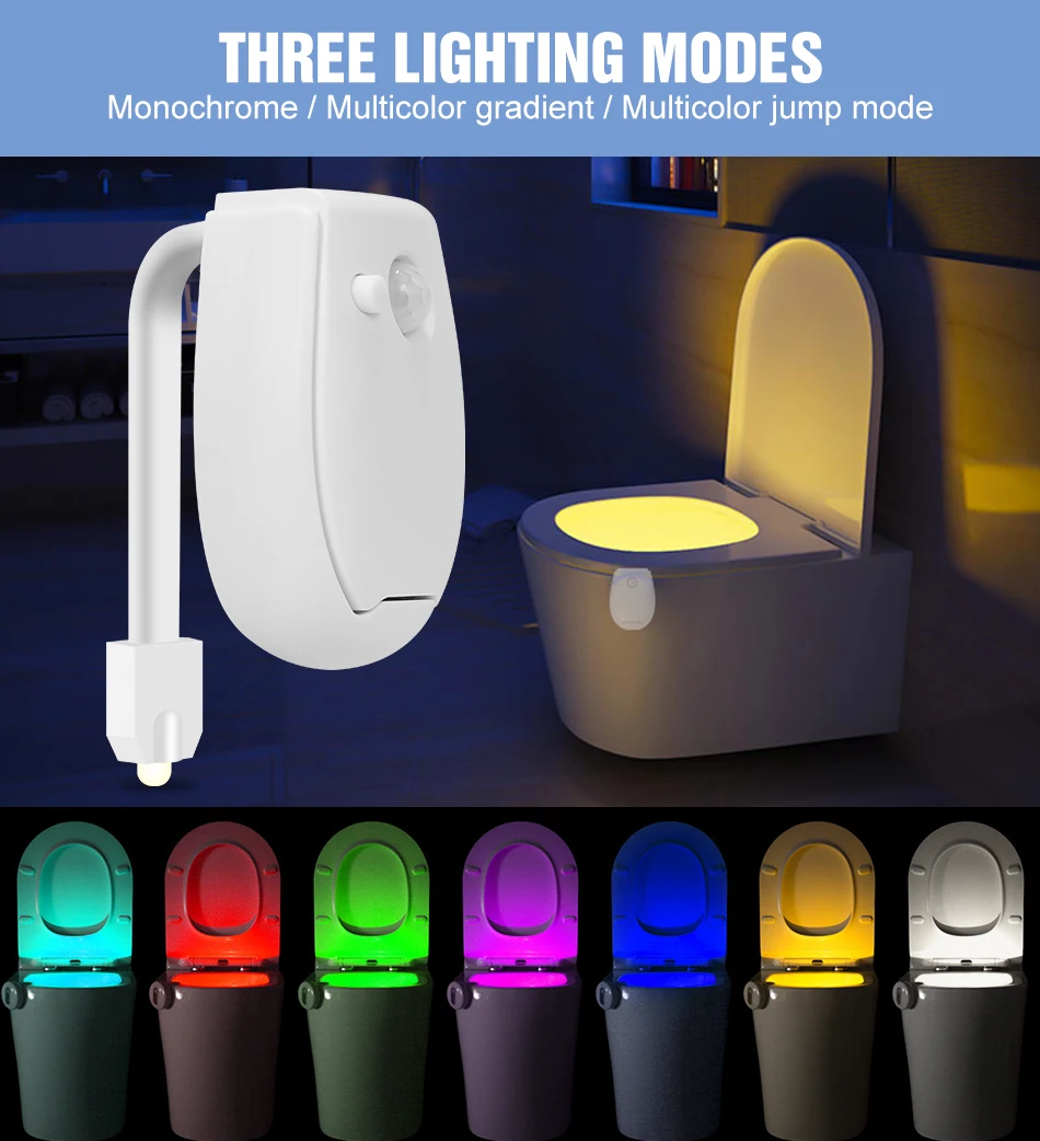 RGB LED Toilet Bowl Lamp PIR Smart Motion Sensor Night Lights AAA Battery Powered For Washroom Bathroom WC Toilet Seat Backlight