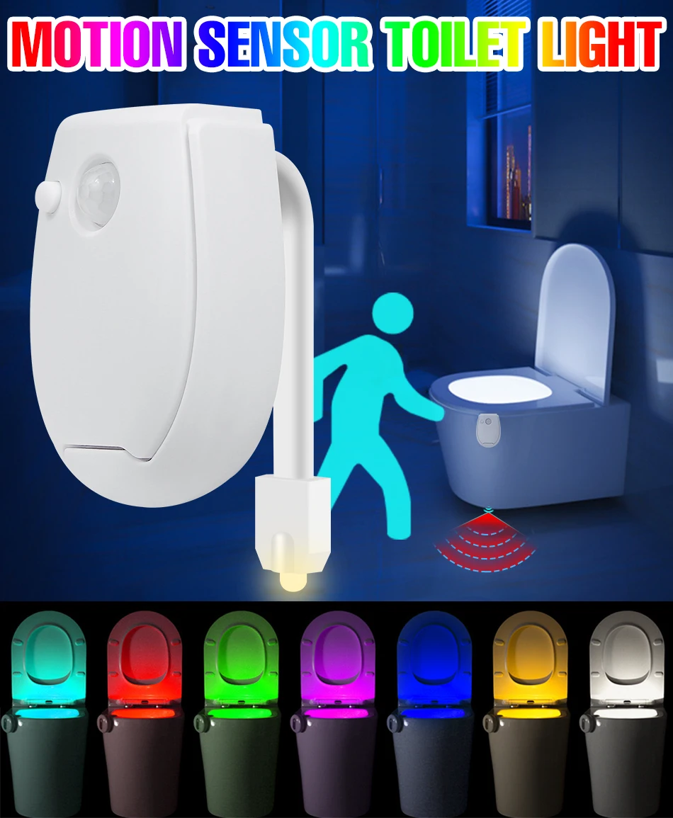 RGB LED Toilet Bowl Lamp PIR Smart Motion Sensor Night Lights AAA Battery Powered For Washroom Bathroom WC Toilet Seat Backlight