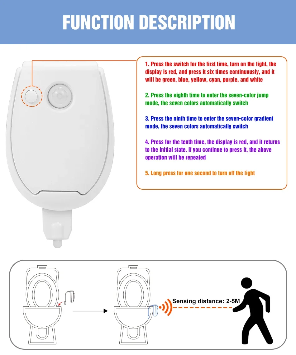 RGB LED Toilet Bowl Lamp PIR Smart Motion Sensor Night Lights AAA Battery Powered For Washroom Bathroom WC Toilet Seat Backlight
