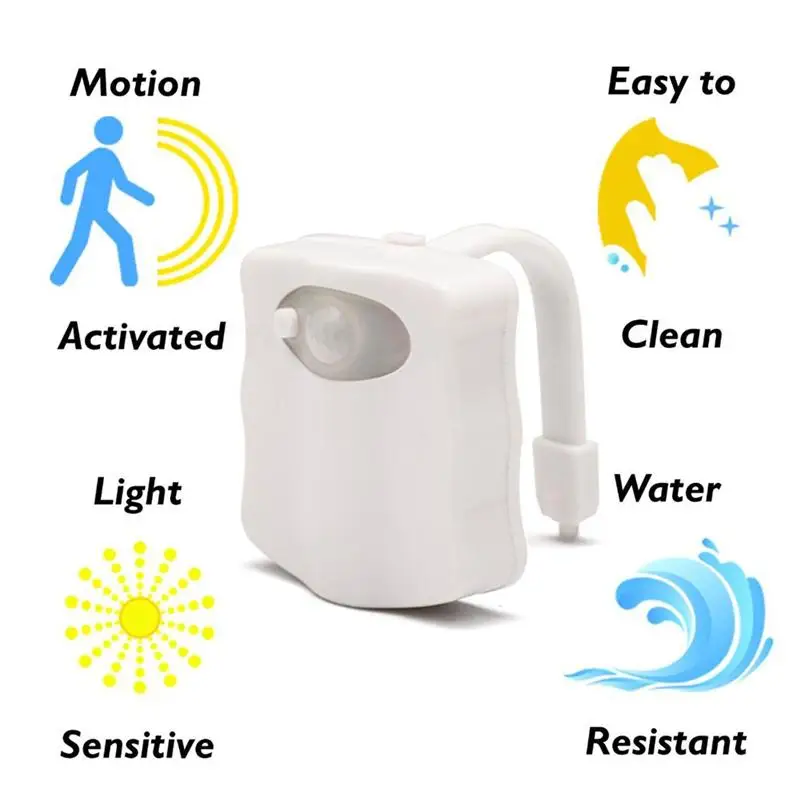 16/8 Color Backlight For Toilet Bowl WC Toilet Seat Lights With Motion Sensor Smart Bathroom Toilet Night Light LED Toilet Light