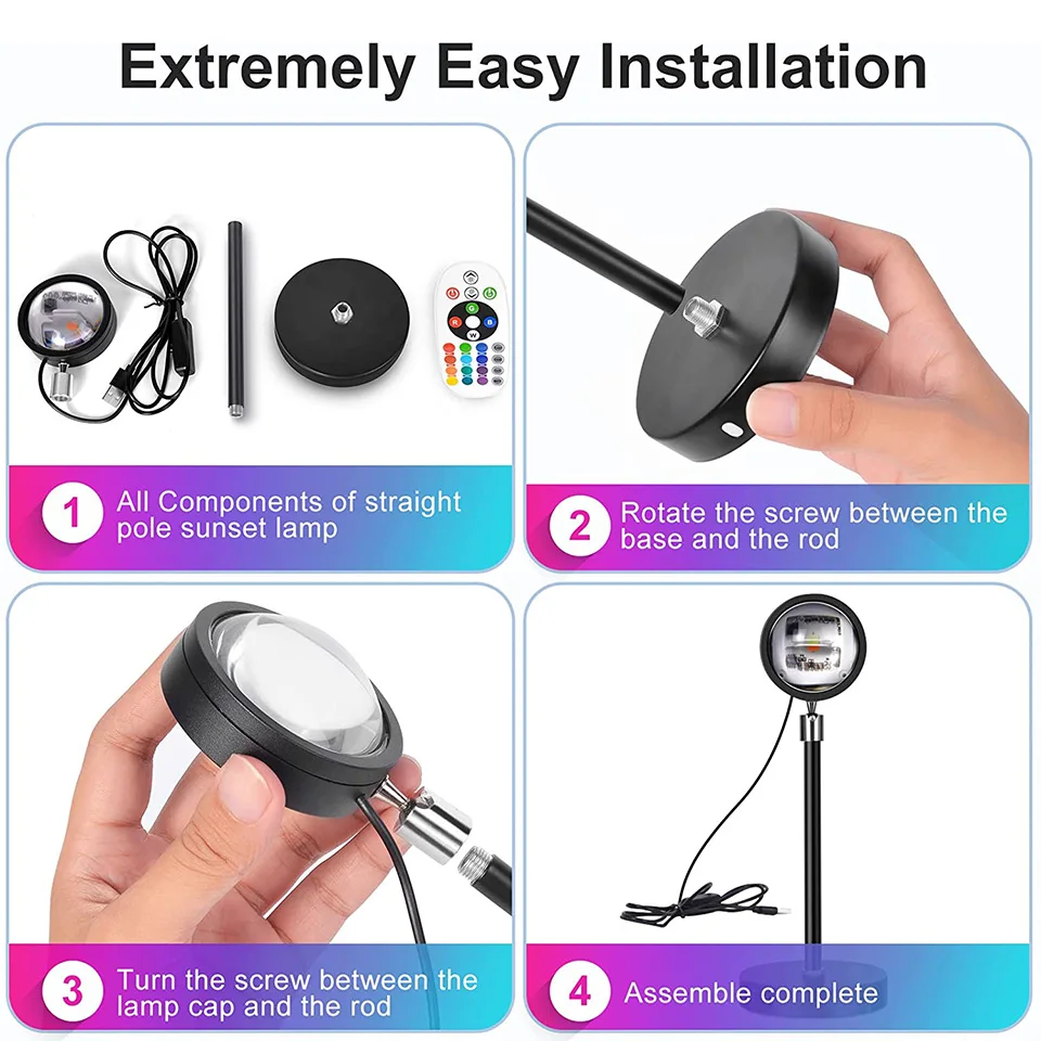 16 Colors RGB Photography Sunset Lamp Led Usb Projector Night Light Remote Neon Bedroom Home Coffee Store Wall Decoration Gift