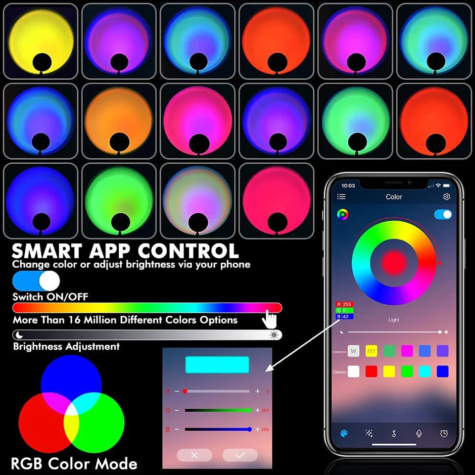 16 Colors RGB Photography Sunset Lamp Led Usb Projector Night Light Remote Neon Bedroom Home Coffee Store Wall Decoration Gift