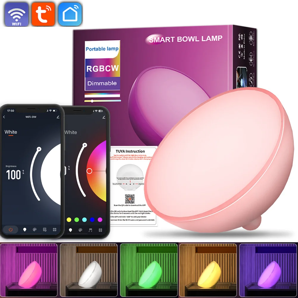 Tuya Wifi LED Smart Night Lights Dimmable Table Lamp RGB Table Bedside Bowl Lamp Voice APP Control Google Home Alexa Smartlife