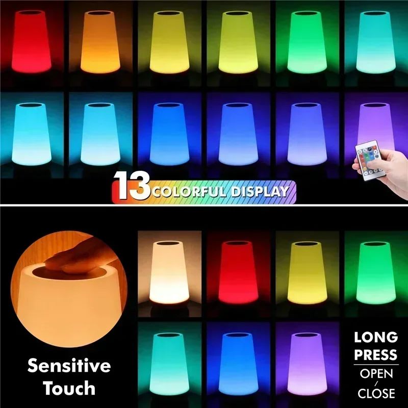 GGbingo USB Touch Control LED Night Light 13 Colors Dimmable Bedside Table Lamp with Remote for Bedroom Camping Decor