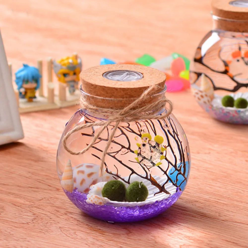 11/12cm Round Glass Jar Globe Terrarium Glass Jar with Colorful LED Light Cork Micro Landscape Ecological Bottle Night Lights