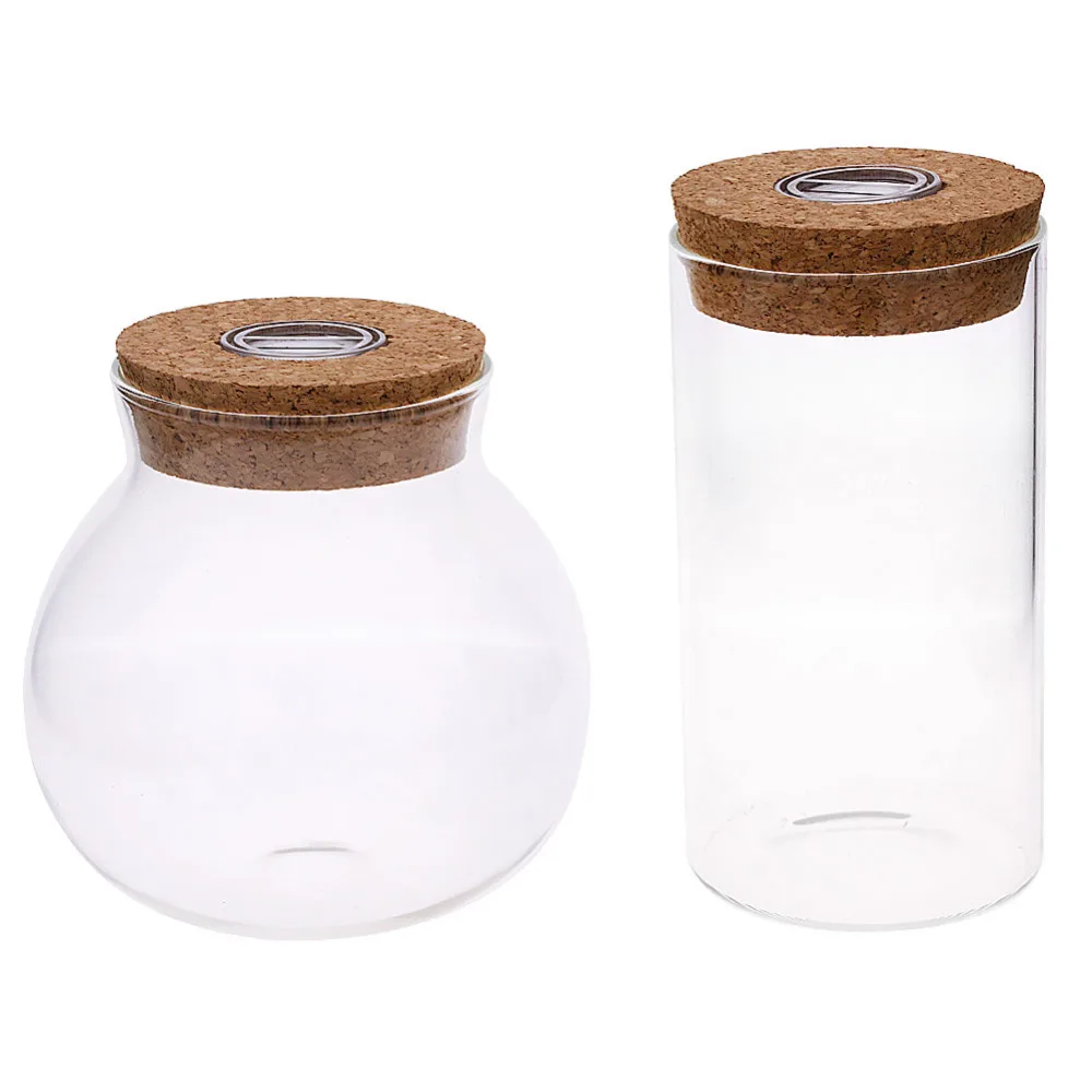 11/12cm Round Glass Jar Globe Terrarium Glass Jar with Colorful LED Light Cork Micro Landscape Ecological Bottle Night Lights