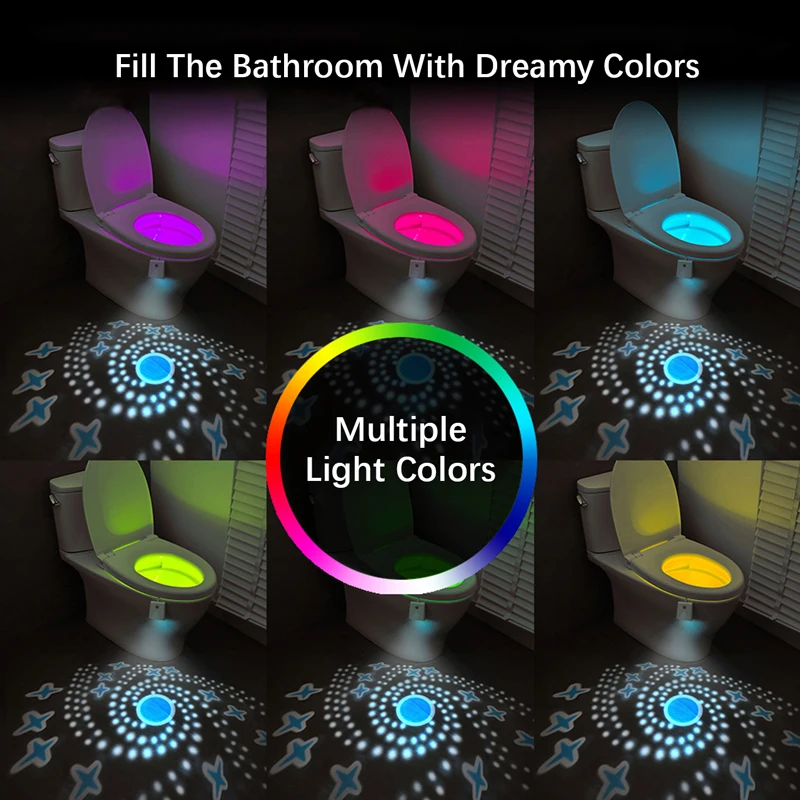 Motion Sensor Toilet Night Light Home Toilet Lamp Bathroom Body 8-Color Changes for Shower Room Closes Tool Home Decor